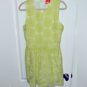 Embroidered Neon Green Flowered Daisy Dress By English Rose Size Medium